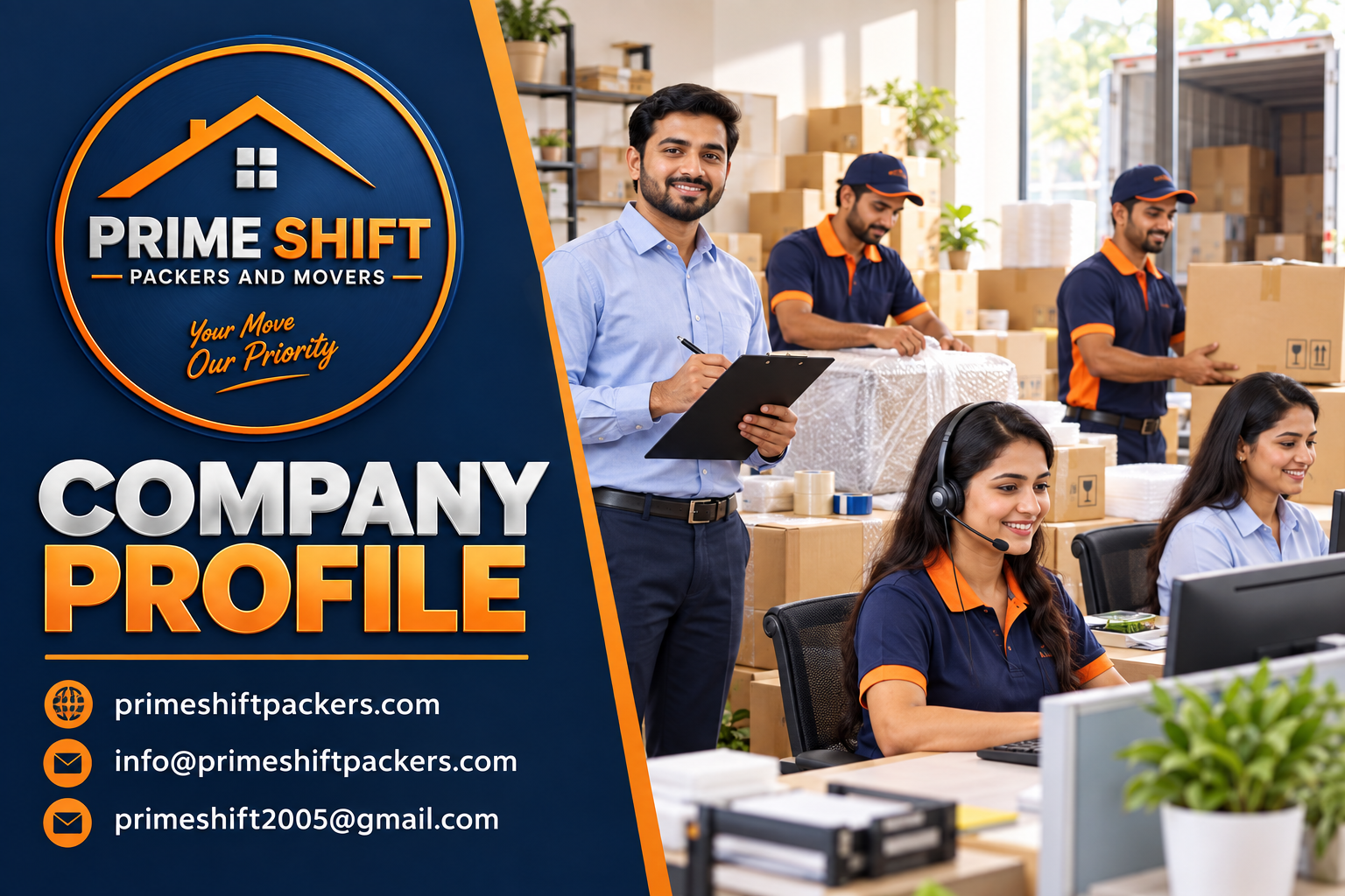 Prime Shift company profile, moving team and customer care staff
