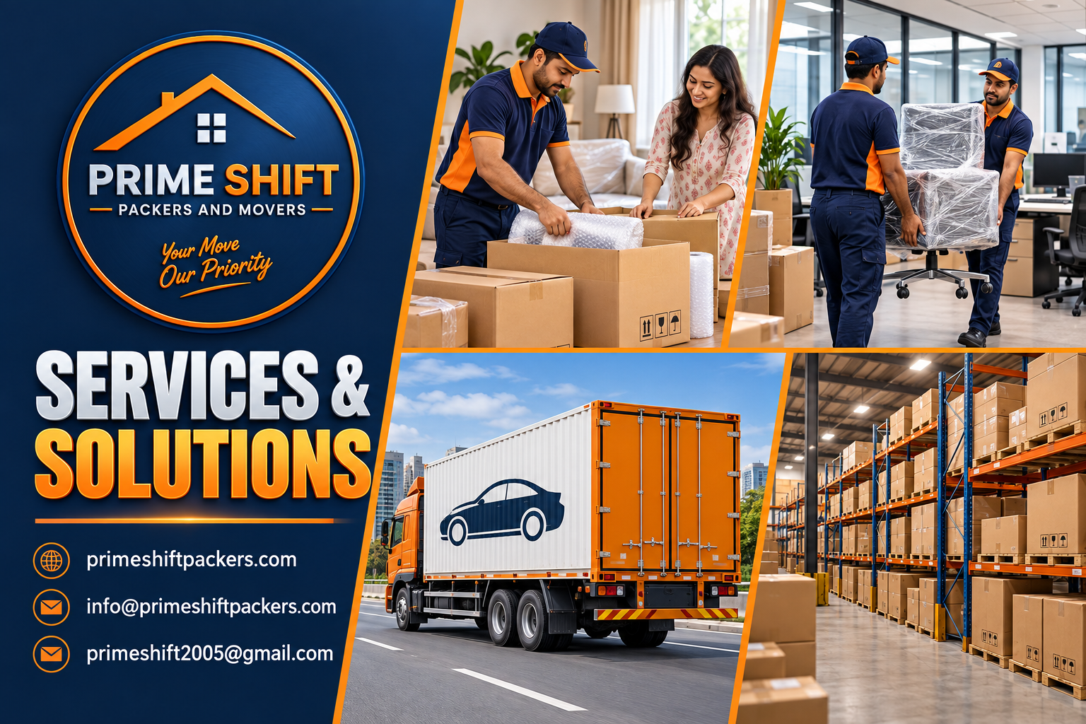 Illustration of packing, office, car transport and storage